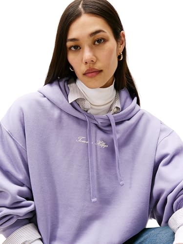 Tommy Hilfiger Damen Hoodie Classic Script Fleece mit Kapuze, Violett (Lavender Ash), XXS – Ansicht 3