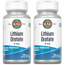 KAL Lithium Orotate 5 milligrams | Low Serving of Chelated Lithium Orotate for Bioavailability and Mood Support | in Organic Rice Bran Extract Base | 120 VegCaps Pack of 2