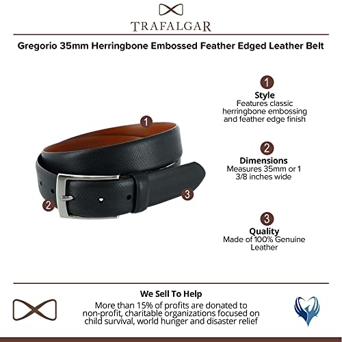 Trafalgar Men's Gregorio 35mm Herringbone Embossed Feather Edged Leather Belt2