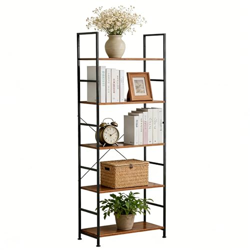 Image of HealSmart 5 Tier Bookshelf, Free Standing Book Shelf Home Office Bookcase Shelf Storage Organizer for Bedroom, Bathroom, Living Room, Office, Balcony, Brown
