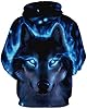 OLIPHEE Mens Hoodies Full 3D Printed Graphic Sweatshirt Athletic Breathable Fashion Pullover with Pockets Blue Wolf 2XL/3XL #1