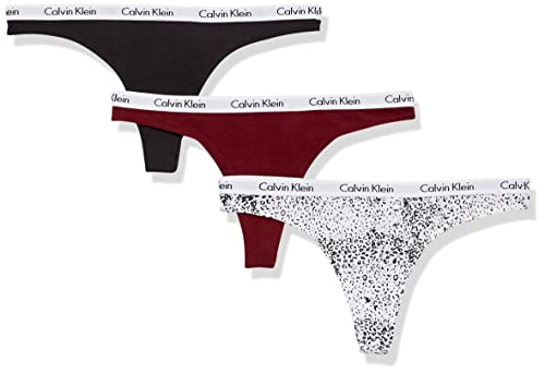 Calvin Klein Women's Carousel Logo Cotton Stretch Thong Panties, Multipack, Black/Cabernet/Evocative Animal-White, Medium
