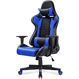Gaming Chair Ergonomic Racing Style Office Chair with Headrest Waist Support Adjustable Rotating High Waist Chair, Blue