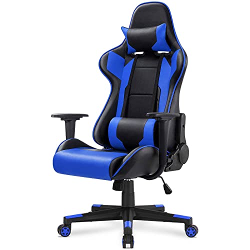 Gaming Chair Ergonomic Racing Style Office Chair with Headrest Waist Support Adjustable Rotating High Waist Chair, Blue