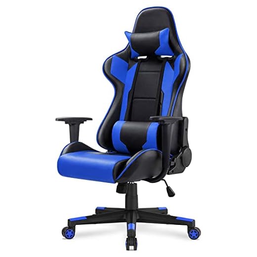 Gaming Chair Ergonomic Racing Style Office Chair with Headrest Waist Support Adjustable Rotating High Waist Chair, Blue