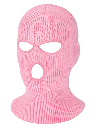 SATINIOR 3 Holes Ski Mask Full Face Cover Outdoor Balaclava Winter Knitted Neck Gaiter for Halloween Sports Cycling(Medium,Pure Pink)