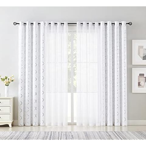 Bujasso Geometric White Room Darkening Curtains Cover