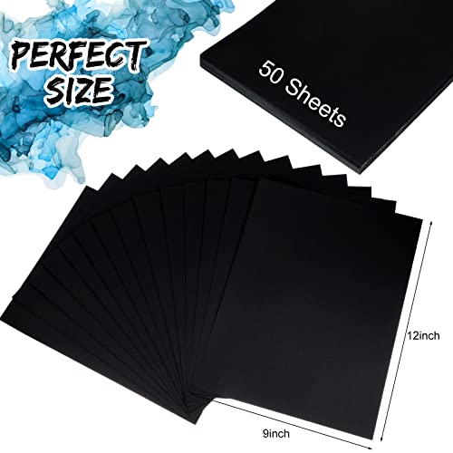 50 Sheets Alcohol Ink Paper 9 X 12 Inch Black Watercolor Paper Synthetic Water Color Painting Paper Black Art Paper For Kid Adult Students Acrylic Painting Drawing, 250 Gsm Cardstock #TOP1