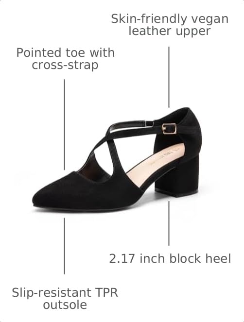 Image of DREAM PAIRS Women's Chunky Heels Dress Pumps Closed Pointed Toe Comfort Cross Strap Block Heel Shoes for Party Dance Wedding
