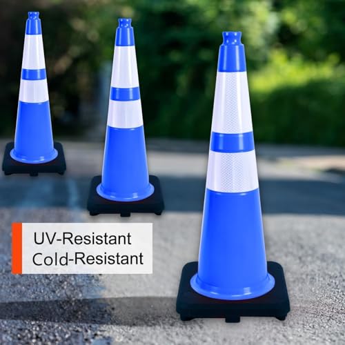Image of BESEA 8 Pack 28 Inch Blue Traffic Cones with Wide Weighted Base