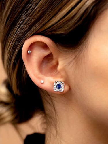 Suplight Love Knot Birthstone Earrings for Women, S925 Sterling Silver Earrings Flat Back Diamond Stud Earrings Christmas Gifts for Women Emerald Sapphire Earrings Birthday Gifts for Women Wife Mom3