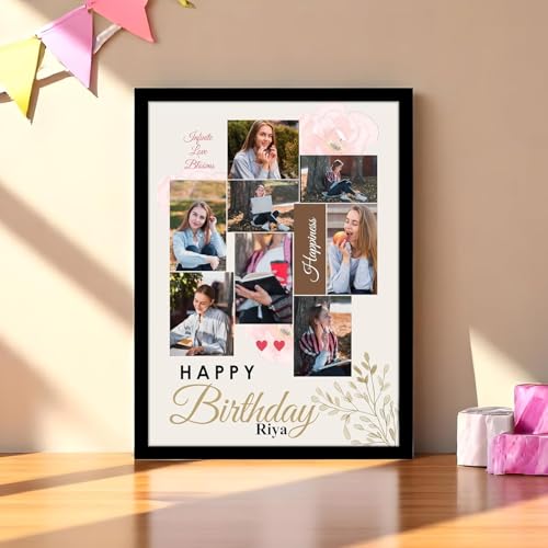 Image of Personalized Happy Birthday Wall Photo Print Collage with 8 Photo Upload Customized Photo Frame Gift For Mother, Father, Sister and Friends (Frame Size 13x18 inch
