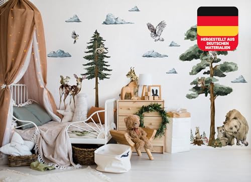 Osomhome | FOREST MYSTERY L | Wandtattoo Waldtiere | Wandsticker Kinderzimmer Jungen Mädchen | Wald Wanddeko Babyzimmer Tiere | Schlafzimmer Wandbilder Junge Wohnzimmer | ms3627