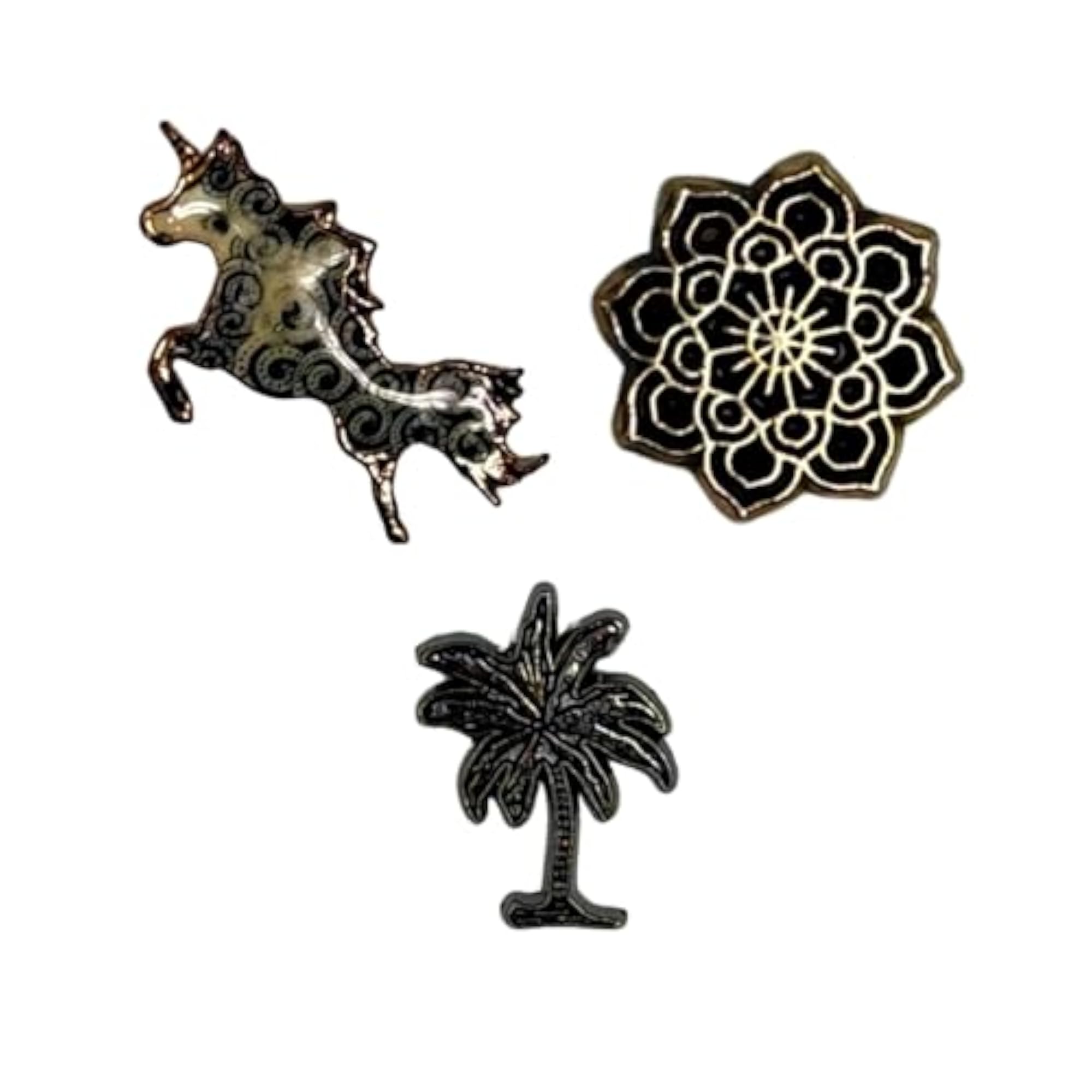 Unicorn, Palm Tree & Floral Brass Lapel Pin Combo for Men & Women