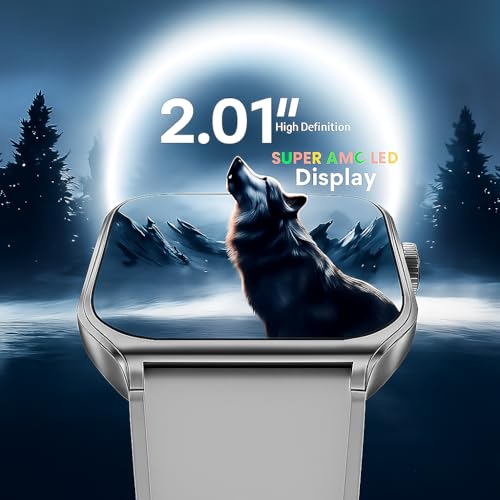 Smartwatch 2.01" AMOLED Display, 7-Day Battery, IP68 Water Resistant, Functional Crown, 100+Watch Faces, Multiple Sports Modes, Voice Assistant, Built-in Games, Men, Women, Boys & Girls (Silver) view 2