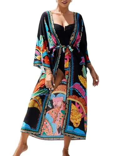 Women Casual Open Front Lightweight Cardigan Long Beach Kimono Cover Up