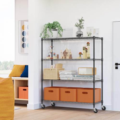 Image of M MZG 4 Tiers Storage Shelves Load 1400LBS, Metal Shelving Wire Metal Shelving Unit Shelves for Storage Adjustable Garage Shelving for Pantry Kitchen Garage Black 17.7 inch D x 47.3 inch W x 62.7 inch H