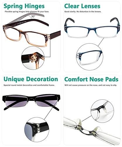 Eyekepper 4 Pack Classic Reading Glasses For Women And Men Include Reading Sunglasses Two-Tone Readers +0.75 #TOP4