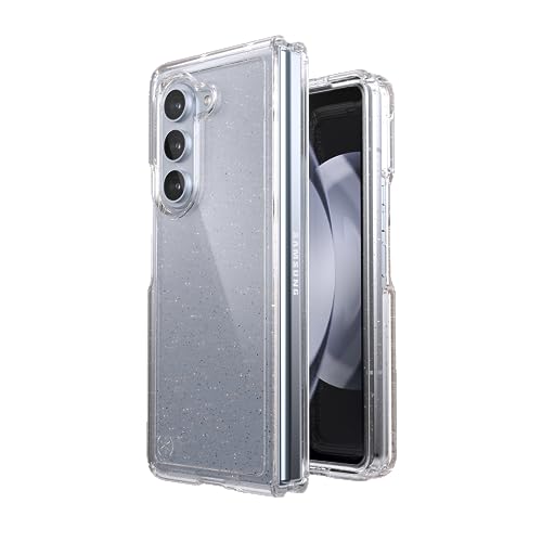 Image of Speck Clear Samsung Galaxy Z Fold 5 Case - Foldable, Scratch Resistant & Drop Protection - Anti-Yellowing Clear Phone Case for Galaxy Z Fold 5 - Presidio Perfect-Clear with Gold Glitter