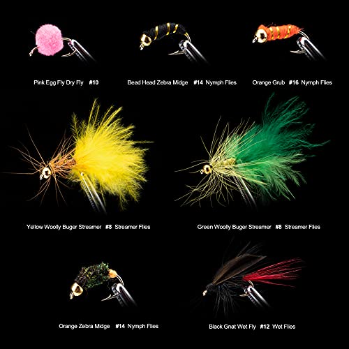 Goture Fly Fishing Flies Kit - 100pcs Fly Fishing Lures with Fly Fishing Box - Fly Fishing Assortment Kit for Bass Trout Salmon Fishing - Dry Flies Wet Flies Streamers Nymphs - Thumbnail 3