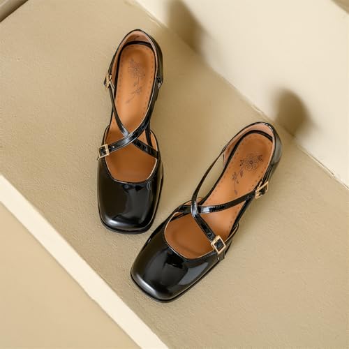 Women's Elegant Platform Square Closed Toe Mary Jane Adjustable Buckles Cross Strap D'Orsay Chunky Mid Heels Classic Work Dress Sweet Shoes Party Shopping Dating Daily Wear Pumps3