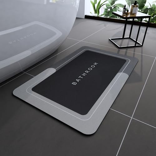 Deparnit Bath Mats 17x27 Inch Modernized Magic Mat Bathroom Rubber Anti Slip Quick Drying Absorbent Bathroom Rug Shower Room Rugs for in Front of Bathtub Sink Dark Gray