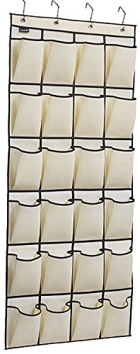 Amknn Schuh-Organizer für die Tür, Schuhhalter über die Tür, Schuhregal und Schrank-Organizer-System mit 24 extra großen robusten Taschen (beige, 1 Stück) Cover