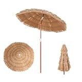 COSTWAY Ombrellone da Spiaggia 155 cm, Ombrelloe di Paglia PP con Borsa, Parasole Hawaiano con Inclinazione Regolabile, per Spiaggia Giardino Piscina