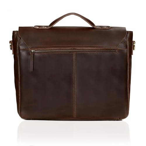 Unisex Brown Leather Messenger Bag - 14.5" x 11" x 4", Fits 15" Laptop, Pebbled Leather, Adjustable Strap, Ideal for Daily Use & Travel4