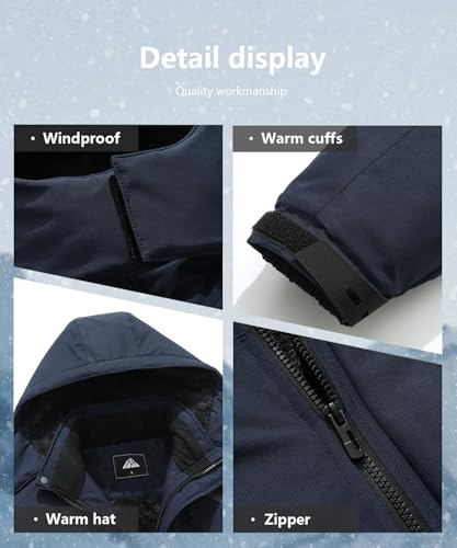 Image of Men's Mountain Ski Jacket Winter Snow Coats Waterproof Warm Fleece Lining Jacket Parka with Hooded