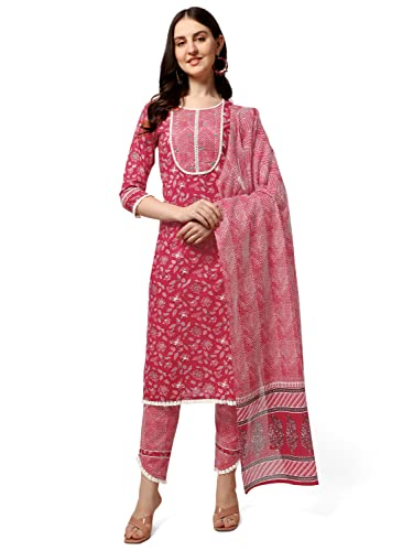 Image of MIRCHI FASHION Pure Cotton Floral Printed Kurta Set with Dupatta | 3 Piece Straight Fit Kurta Pant Set | Ethnic Office Wear Salwar Suit for Women