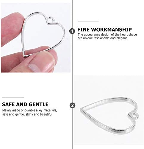 Milisten 20pcs Heart Shape Open Bezel Pendants Charms Resin Molds for Jewelry Findings DIY Pressed Flower Frame Hollow Trays for Wedding Valentines Day Earrings Necklace Silver