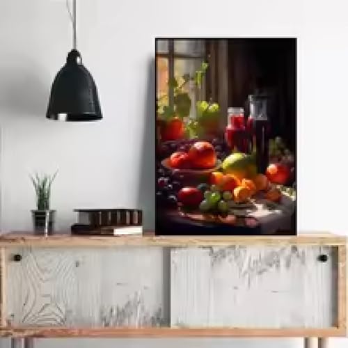 Affiche vintage cuisine de vin rouge et fruits déco murale 50x70