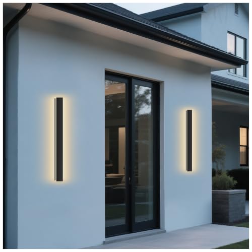 Image of Modern Outdoor Wall Light, 39.4 Inch Linear Outdoor Sconce Lights | Long Outdoor Light Fixtures Wall Mount 3000K LED Exterior Sconce IP65 Waterproof Black Outside Porch Lights for House Garage