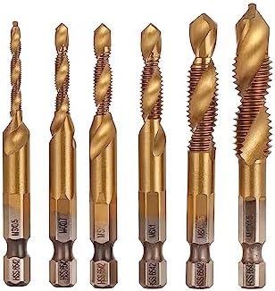 HSS 6542(M2) Combination Tap Bit Set (6 Pieces) with 6.35mm Hex Shank Titanium Coated M3 M4 M5 M6 M8 M10 bit