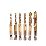 HSS 6542(M2) Combination Tap Bit Set (6 Pieces) with 6.35mm Hex Shank Titanium Coated M3 M4 M5 M6 M8