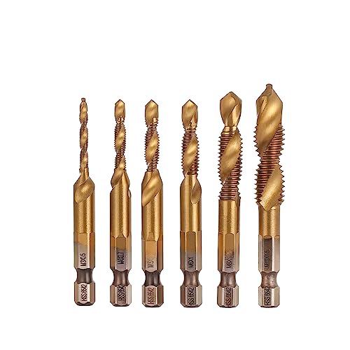 HSS 6542(M2) Combination Tap Bit Set (6 Pieces) with 6.35mm Hex Shank Titanium Coated M3 M4 M5 M6 M8 M10 bit