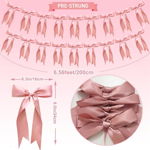 Image of 2pcs Bow Garland Banner Ribbon Bow Party Decorations for Baby Shower Decor Tying The Knot Girls Bow Coquette Birthday Party Decoration (Peach Pink)
