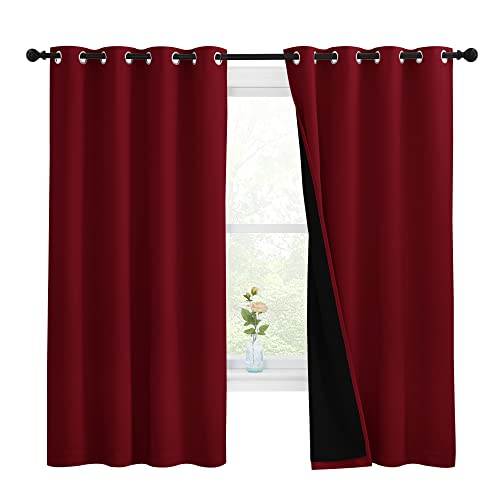 Image of NICETOWN 100% Blackout Cold Blocking Curtain Panels, Thermal Insulated Curtains, Noise Reducing Drapes for Thanksgiving Day Window Decor (Set of 2, Burgundy Red, 55 inches Wide by 68 inches Long)