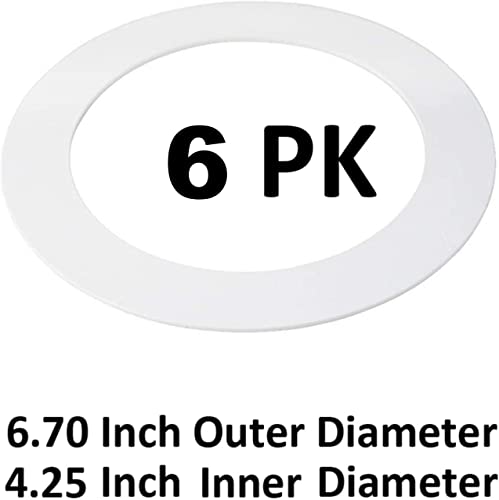 Image of 6 Pack Gloss White Goof Trim Ring for 4 Inch Recessed Can Lighting Down Light, Outer Diameter 6.7 Inches, Inner Diameter 4.2 Inches, Includes Mounting Tape