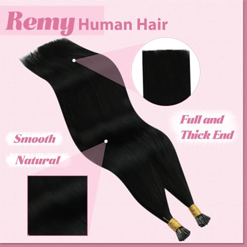 Image of YoungSee I Tip Hair Extensions Black I Tip Extensions Jet Black Itip Hair Extensions Can be Heat-Styled Straight Cold Fusion Hair Extension for Black Women 16 Inch 80s 50g