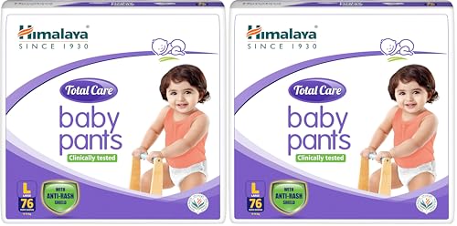 Image of Himalaya Total Care Baby Pants Diapers, Large 76 Count, Anti-Rash Shield, 9-14 kg, Rapid Absorption, Superior Comfort, Clinically tested (Pack of 2)