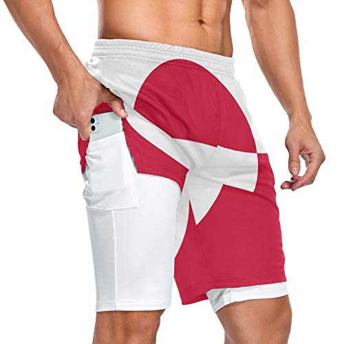 Vnurnrn Greenland Flag Mens 2 in 1 Workout Running Shorts Sport Pants with Pocket