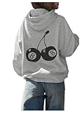 Milumia Women's Cherry Graphic Hoodies Oversized Long Sleeve Drawstring Sweatshirts