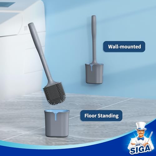 Image of MR.SIGA Toilet Brush and Holder Wall Mounted, Gray, 1 Pack