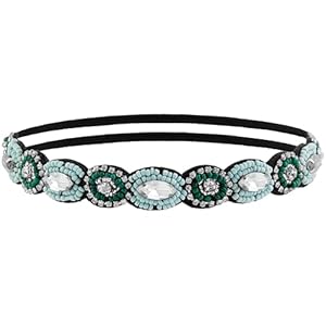 MINACHI Bohemian Beaded Sewn Rice Hair Band with Jade Beads, Elastic Cotton Rope, All-Match Face, Hair Accessories Ethnic Style for Women