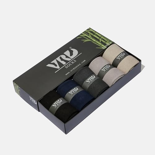 VRD Men’s Dress Socks, Bamboo 5-Pack Mens Socks, Mid Calf Length, Crew Socks Gift for Men Shoe Size 8-134