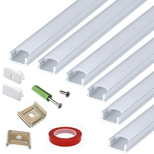 Thmoother Led Strip U Channel Diffuser 6-Pack 1Ft,17X7.5Mm Surface Mounted Aluminum Track With Uv Resistance Milky Cover Cabinet Flush Installed Low Profile With Double Sided Tape #TOP26