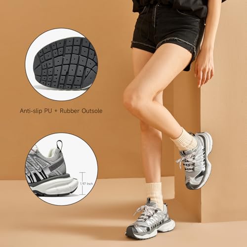 BEAU TODAY Women's Walking Shoes, Chunky Platform Fashion Sneakers for Women, Comfortable Casual Lightweight Lace-up Gym Workout Athletic Tennis Shoes3