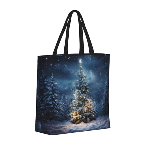 Christmas Tree Snow Print Tote Bag Large Women Casual Shoulder Bag Handbag For Outdoors Holiday Weekender Travel Gifts2